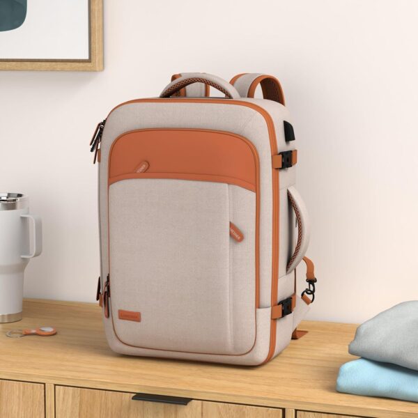 Carry on Travel Backpacks, Extra Large 40L Flight Approved for Men & Women,Expandable Suitcase With 4 Packing Cubes,Water Resistant Luggage Daypack Business Weekender Bag,Beige - Image 2