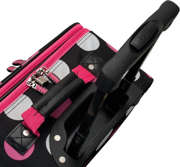 Rockland Escape 4-Piece Softside Upright Luggage Set, Telescoping Handles, Multi/Pink Dot, (14/19/24/28) - Image 3