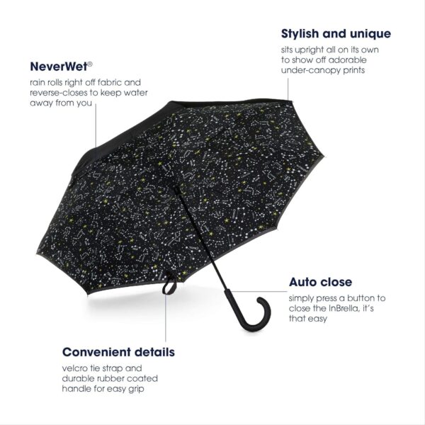 Totes InBrella - Reverse Close Umbrella with Invisible Water Repellent Coating - Auto Close, Inverted, Dripless, and Stormproof for Rainy Weather - Image 6