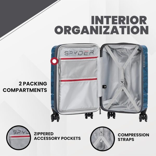 Spyder Matrix 3 Piece Luggage Set with 360° Spinner Wheels, TSA Approved Lock, (20 Inch, 25 Inch, 29 Inch), Blue - Image 4