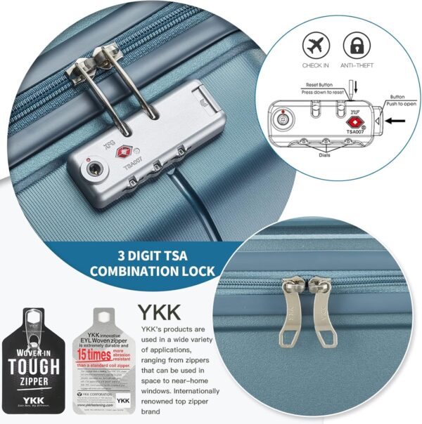 Somago 20" Carry On Luggage and 14" Mini Cosmetic Cases Travel Set Lightweight Polypropylene Suitcase with TSA Lock YKK Zipper Hardside Luggage with Spinner Wheels (2 Piece Set, Ice Blue) - Image 5
