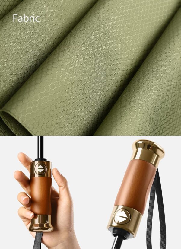 Rain Cats Large 46/50 Inch Umbrellas for rain Strong10 Ribs Fiberglass Umbrella Windproof Wabig Compact Automatic portable Folding Travel Thick Fabric Wood handle - Image 5