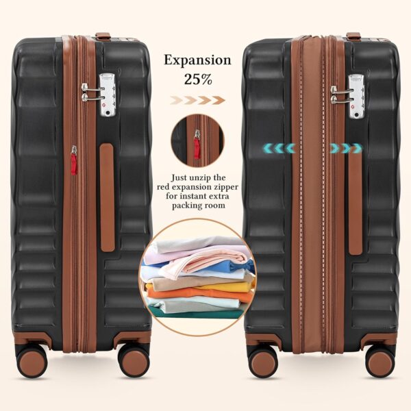 5 piece Luggage Set Expandable Suitcase 22x14x9 Airline Approved Carry on, ABS Hard Case Suitcases with Spinner Wheels, TSA Lock, Durable Waterproof Travel Set - Image 5