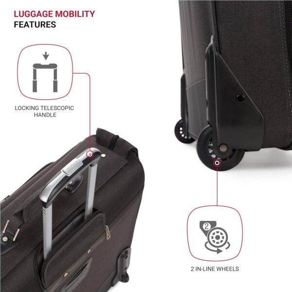 SwissGear 7895 Premium Rolling Garment Bag, Bonus Hanging Feature, Men's and Women's, Carry-on Luggage - Grey Heather - Image 2