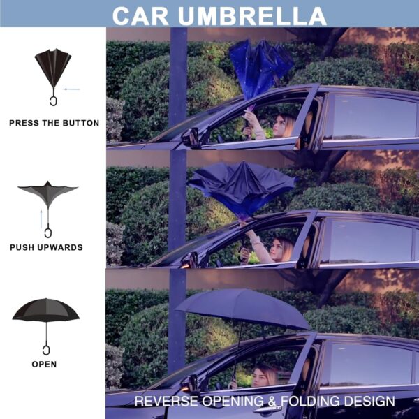SIEPASA 49/56 Inch Inverted Reverse Upside Down Umbrella, Extra Large Double Canopy Vented Windproof Waterproof Stick Golf Umbrellas with C-shape Handle. - Image 6