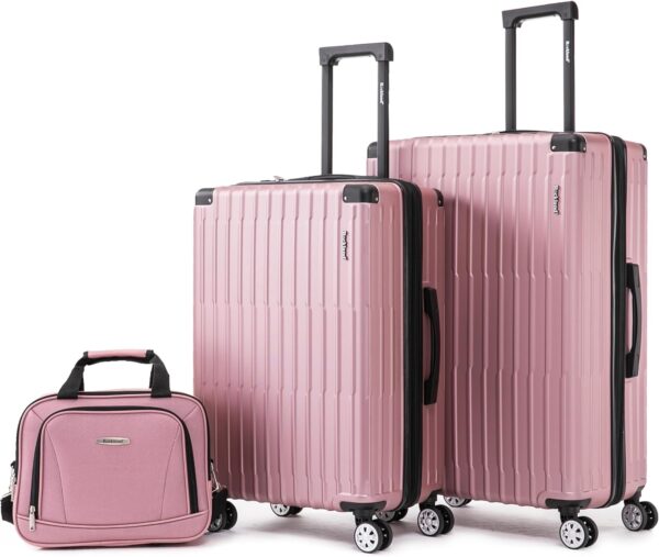 Rockland 3 Luggage Set, 2-Piece Hardside Spinner Wheel Uprights with Tote, Pink