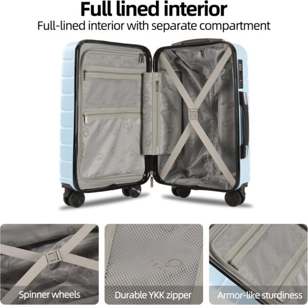 3 Piece Luggage Set ABS+PC Expandable Hardshell TSA Lock Aluminum Trolley Spinner Wheels (Sky Blue, 6 Piece Set) - Image 2