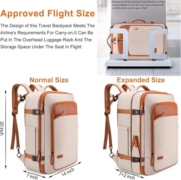 Carry on Travel Backpacks, Extra Large 40L Flight Approved for Men & Women,Expandable Suitcase With 4 Packing Cubes,Water Resistant Luggage Daypack Business Weekender Bag,Beige - Image 3