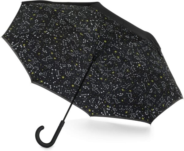 Totes InBrella - Reverse Close Umbrella with Invisible Water Repellent Coating - Auto Close, Inverted, Dripless, and Stormproof for Rainy Weather