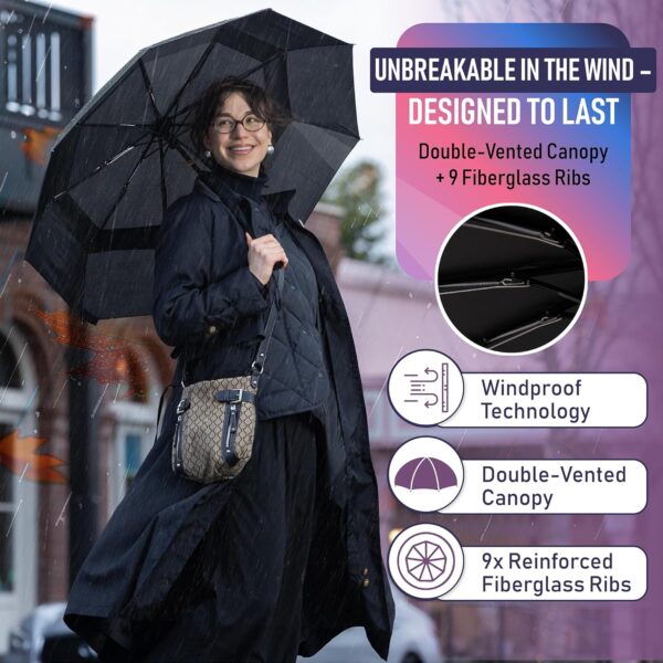 Travel Umbrella - Windproof Compact - Small Mini Portable Umbrella for Rain with Automatic Open Close, Durable & Lightweight, Waterproof Canopy, Fits in Backpack & Purse - Image 3