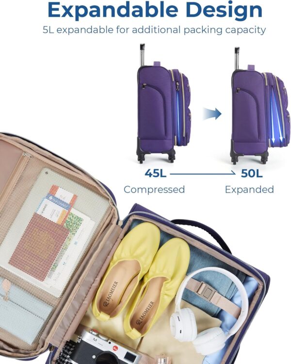 BAGSMART Softside Expandable Luggage Airline Approved with Spinner Wheels, 20 Inch Carry On Luggage 22x14x9 with TSA Lock, Quilted Rolling Suitcases for Women, Purple - Image 2