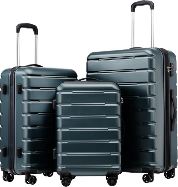 Coolife Luggage Suitcase Carry-on Spinner TSA Lock USB Port Expandable (only 28’’) Lightweight Hardside Luggage (Teal Blue, 3 piece set)