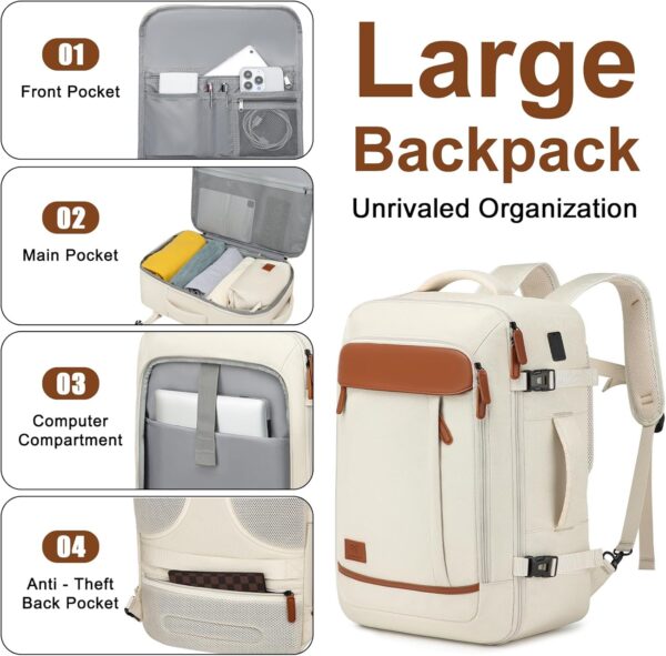 Joyway 20in Carry On Luggage with Cup Holder and USB Port, 25% Expandable Capacity, Smart Suitcase with Anti Slip Wheels and Backpack, Perfect for Men and Women 3 Piece Set White - Image 4