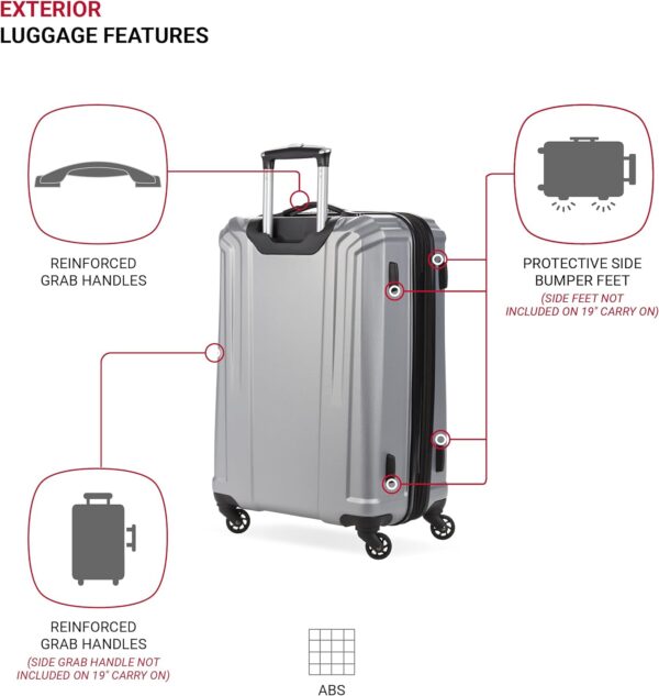 SwissGear 3750 Hardside Luggage with Spinner Wheels, Silver, 2-Piece Set (18.5/23) - Image 3