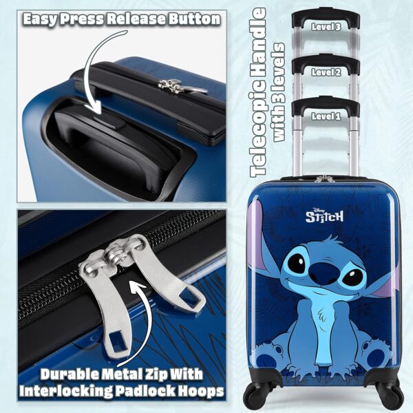 Disney Stitch Suitcase Set or Individual, Hard Shell Suitcase with Wheels 28L, 50L or 91L, 4 Wheels (Navy Stitch Small) - Image 5