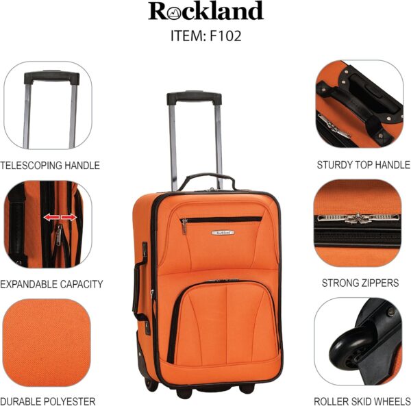 Rockland Fashion Softside Upright Luggage Set,Expandable, Orange, 2-Piece (14/19) - Image 9
