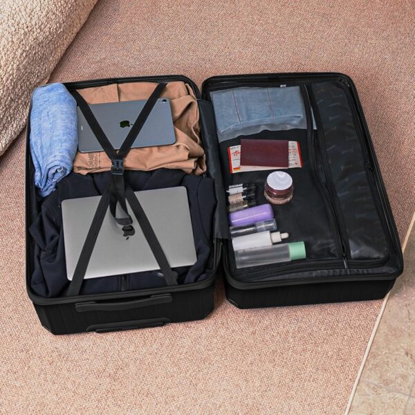 Romswi 4-Piece Luggage Set with Cup Holder TSA Lock, 20" 28" Hardside Spinner Suitcase with Duffel Bag, Lightweight Durable PC+ABS Black Travel Luggage - Image 9