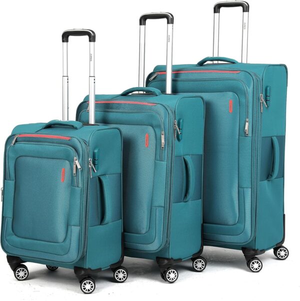 Luggage Sets 3Piece Softside Extra Large Size Expandable Lightweight Durable Suitcase Sets Double Spinner Wheels Combination Lock Blue Luggage For Overseas Journey(21in/25in/29in)(Teal) - Image 3