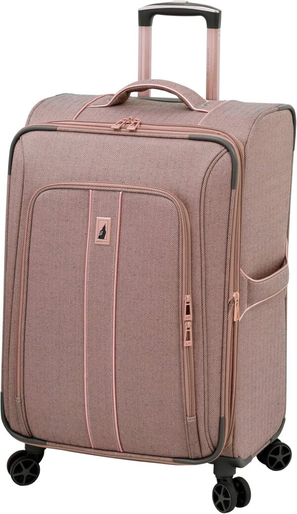 LONDON FOG Newcastle Softside Expandable Spinner Luggage, Rose Charcoal Herringbone, Checked-Medium 24-Inch