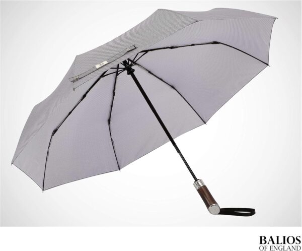 (Designed in UK) Travel Umbrella Luxurious Golden Hardwood Handle Auto Open & Close Windproof Frame Single Canopy Automatic Folding Umbrella Men's & Ladies - Image 7