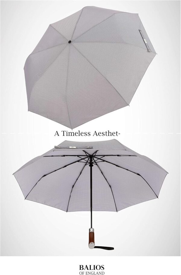 (Designed in UK) Travel Umbrella Luxurious Golden Hardwood Handle Auto Open & Close Windproof Frame Single Canopy Automatic Folding Umbrella Men's & Ladies - Image 3
