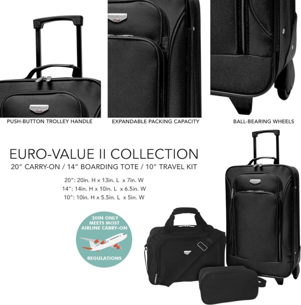Travelers Club Euro Carry-On Luggage, Black, 3-Piece Set - Image 2
